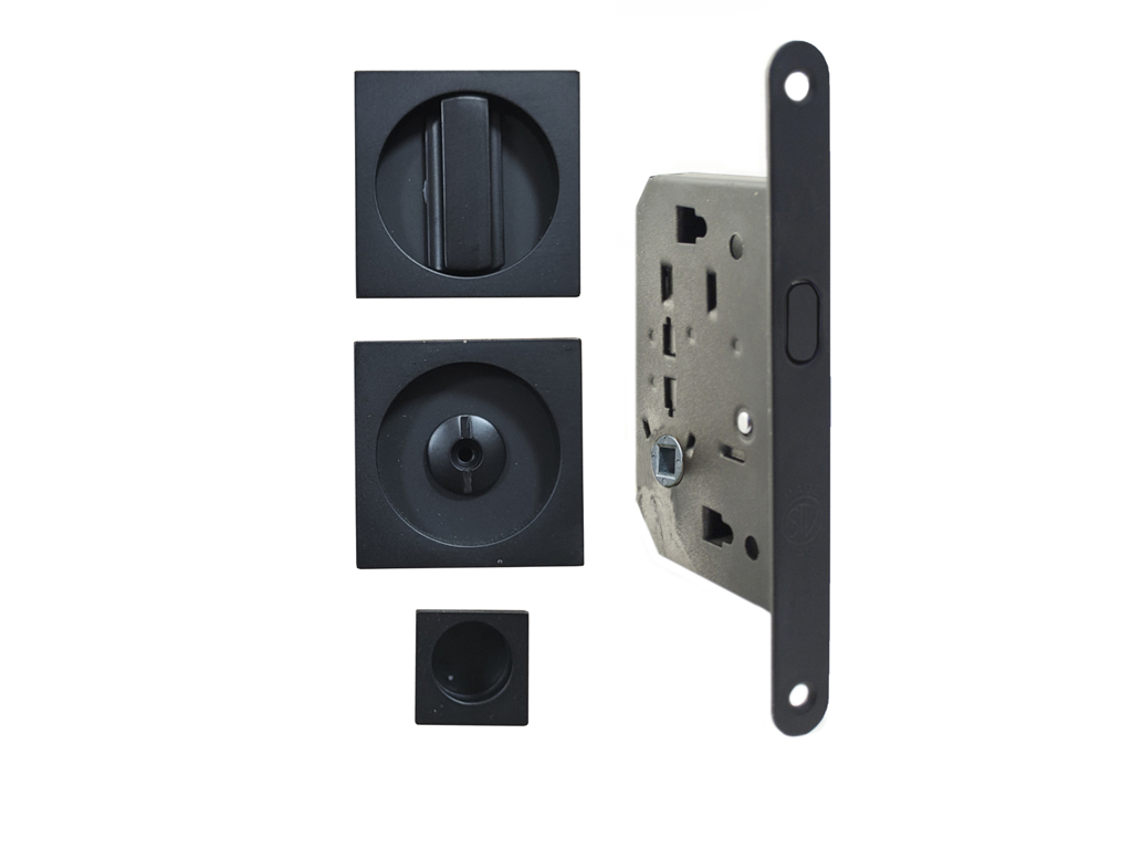 Maniglia Incasso Quadra Porta Scorrevole modello 3667R WC d.53x53/48 con Nottolino+Serratura E50 varie finiture | Fimet Maniglie - immagine 2